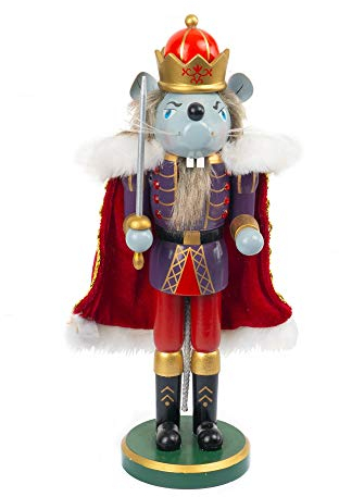 FUNPENY Christmas Decorative Nutcracker, Handmade Wooden Traditional Festive Collectible Nutcracker, Christmas Table Decorations Holiday Present (14 inch Mouse King)
