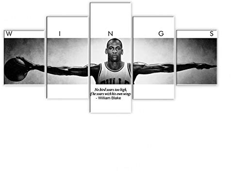 Five-Seller 5 Panel Basketballspieler Michael Jordan Flügel Inspirierende Zitate Malerei Leinwand HD-Druck Wandkunst 5 Stück Sportplakat (Kein Rahmen,50 x 100 cm)