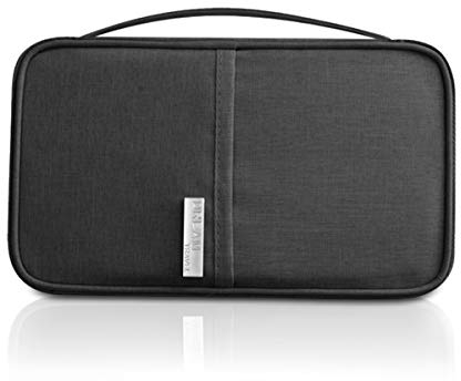 PORRASSO Familien Reise Brieftasche Wasserdicht Reisedokumententasche Reisepass Tasche Kreditkarten Flugkarten Münzen Dokumente Organizer für Damen Herren Geschäftsreisen Schwarz