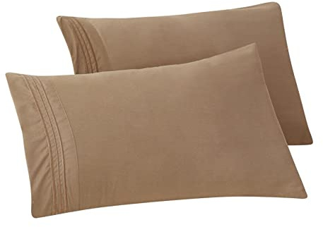 Elegant Comfort Solid Pillowcases 1500 Premium Hotel Quality Microfiber - Smooth Weave, Wrinkle and Stain Resistant, Easy Slip-On, 2-Piece Set, King Pillowcase, Taupe