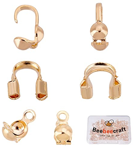 Beebeecraft 150 Stück 3 Stil 18 Karat Vergoldeter Draht Guardian 4 mm Cup Bead Tips Knotenabdeckungen U-Form Wire Guard Loops Für DIY Armbänder Halsketten