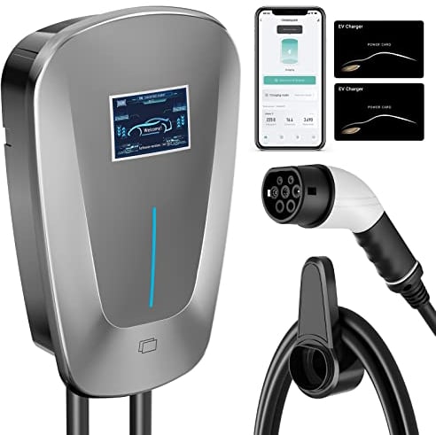 AIMAX EV Chargers Wallboxen Typ 2 Ladekabel Ladestation 7kW 32A EV Ladegerät 5m Ladekabel Ladestationen für Elektrofahrzeuge und Plug-in Hybride, Easee Home Wallboxen, RFID oder APP Autorisiert, Grau