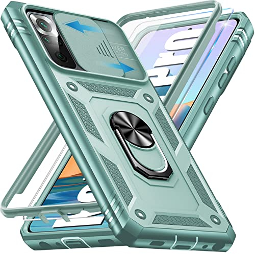 Giyer Handyhülle für Xiaomi Redmi Note 10 Pro Hülle mit Schutzfolie, Note 10 Pro Schutzhülle mit Kameraschutz 360° Drehbarer Metall Ring Ständer Stoßfest Note 10 Pro 6.67 Case Cover (Grün)