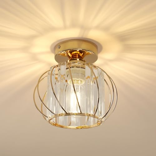 Pheashine Deckenleuchte Kristall Modern Mini Kristall Kronleuchter E27 Deckenleuchte Halbbündige Montage für Flur Eingang Küche Schlafzimmer Esszimmer (Gold)