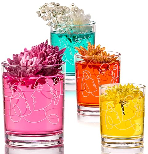 Liedlich® Gin Gläser & Cocktailgläser Set - 4 Stück Handgefertigt Mit Gravur - 300 ml - Wasserglas, Saftglas, Gin Tonic, Trinkgläser - Geschenkset