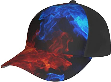 LOUJIN Rote und blaue Flamme Baseballmütze für Männer Frauen Hip Hop Caps Schwarz Snapback Hüte Papa Trucker Cap Rot und Blau Flamme, #196, M/Einheitsgröße