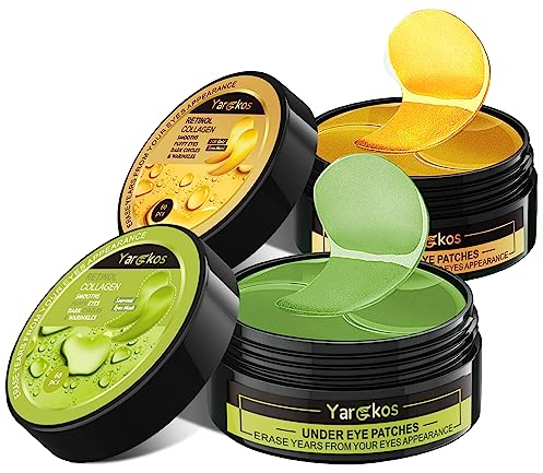 2 Stück 60 Pcs Hydration Feuchtigkeitsspendende Eye Pad Mask, Grün+24K Gold, 30 Paare Kollagen Hydrogel Anti Aging Augenpads, Hyaluronsäure Augenmaske Dunkle Augenringe Entfernen, Kollagenaugenmaske