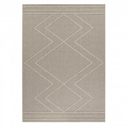 Vielseitiger In & Outdoor Teppich: Wetterfest, Waschbar, Flachgewebe in Sisaloptik mit Marokkanischem Design - Ideal für Küche, Camping, Terrasse, Balkon und Garten, Größe:200 x 290 cm, Farbe:Grau