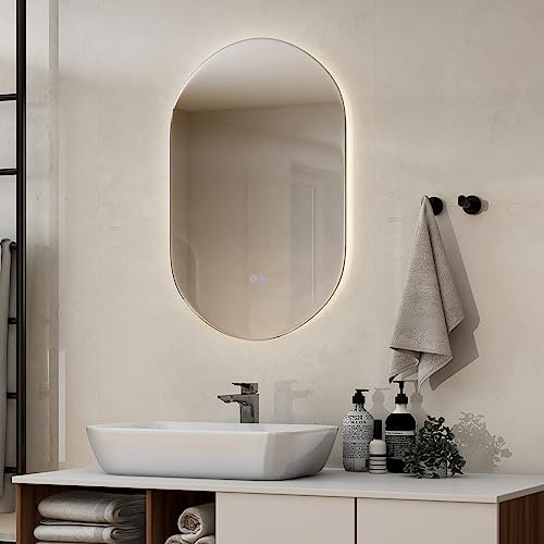 RELAX4LIFE Miroir Salle de Bain LED 80x50 CM, 3 Couleurs & Luminosité Réglable, Miroir Mural Ovale Anti-Buée, Miroir Lumineux Salle de Bain IP54 avec Interrupteur Tactile
