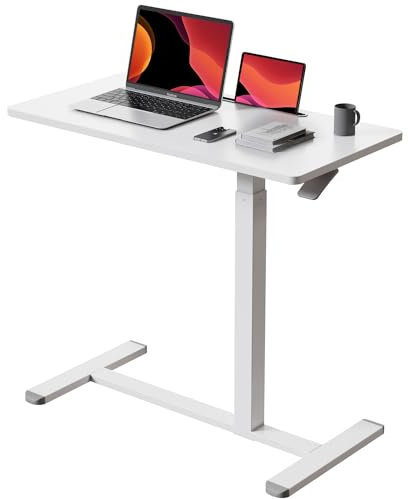 Gibbon Mounts Mobiler Höhenverstellbarer Schreibtisch, Laptoptisch Höhenverstellbar mit 4 Rollen(80 * 40cm), Stehpult Computertisch Klein, Beistelltisch C Form Couchtisch für Heimbüro, Weiß