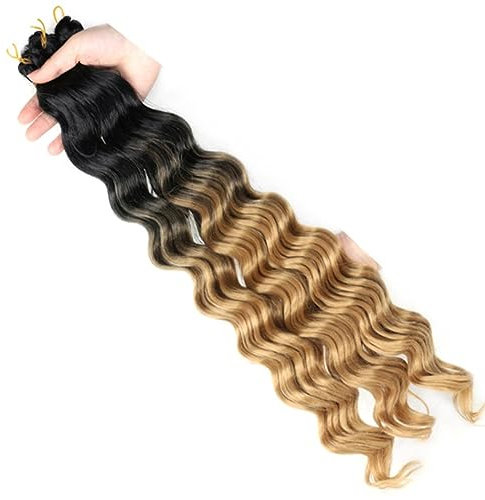 22 Pulgadas Sintético Onda Profunda Twist Crochet Cabello Trenzas Naturales Cabello Afro Rizos Crochet Trenzado Ombre Extensiones de Cabello-T27,22inches,9Pcs