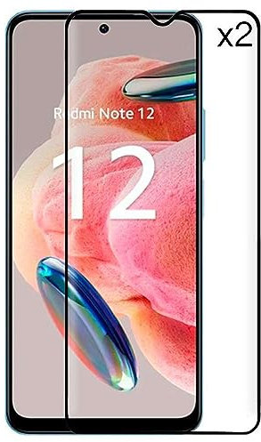 Genérico 2x Protector de Pantalla Cristal Templado Premium con Borde Redondo Negro para Xiaomi Redmi Note 12 4G / 5G / Poco X5 5G Vidrio Antigolpes 9D 9H 0.3mm