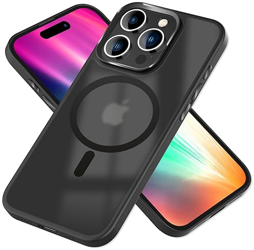 NALIA Magnet-Case für iPhone 15 Pro - Matt, Schwarz | Vergilbungsschutz, Harte Polycarbonat-Rückseite, Weicher Silikonrahmen, Unsichtbar verbauter Magnetring