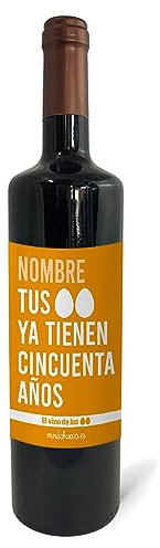 munohuevo: Regalo original personalizado. Pon el nombre o texto que tu quieras. Botella de vino tinto: Tus huevos ya tienen 50 años. 75cl. Haz un regalo único, Regala Alegría