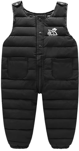 Toddler Kids Snow Ski Bibs Waterproof Insulation Winter Overalls Snowboard Pants Boys Girls Fleece Lining Thicken Puffer Down Jumpsuit Clothes Black 5-6 Years
