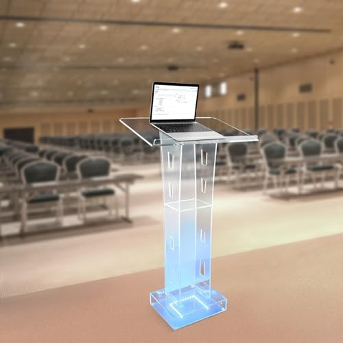 LOYEMAADE Rednerpult Podium klar Kanzel,Acryl Podium Ständer mit Aufbewahrungsregal,Schul-Rednerpult Kirche Kanzel