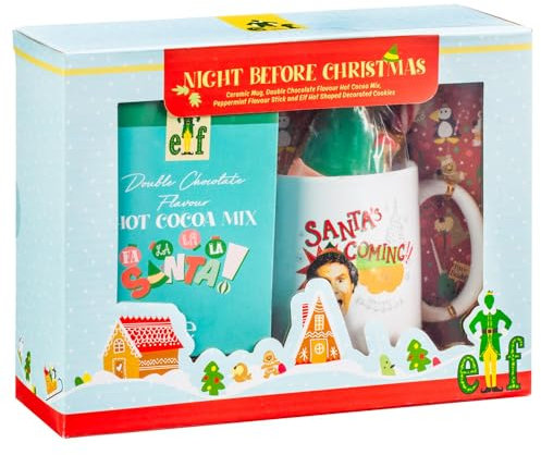 Gift Set - Delicious Chocolate Treat - Includes - 1 x Mug - 1 x Double Chocolate Flavour Hot Cocoa Mix - 1 x Peppermint Flavour Stick - 1 x Hat Shaped Decorated Cookies