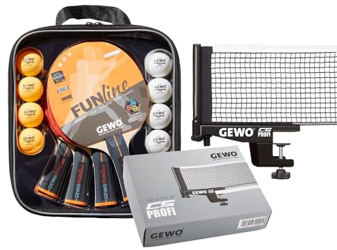 GEWO Tischtennisschläger-Set - Family & Friends & GEWO Tischtennisnetz CS Profi - Professionelles Tischtennis-Netz für die Tischtennisplatte, Tischbreite 152cm