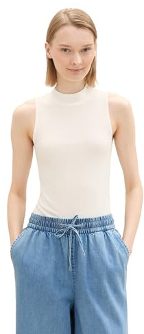 Tom Tailor Denim Damen Basic Top mit RIPP,10332 - Off White, XL