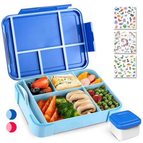 PUWOWYE Fiambrera Para Niños con Compartimentos, Lunch Box, Bento Box a Prueba de Fugas de 1330 ml para Niños, Lonchera para Niños y Niñas, Apta para Colegios, Guarderías y Picnics, sin BPA (Azul)