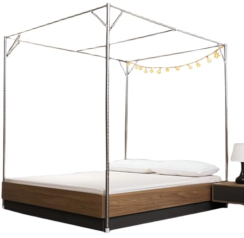 Bettrahmen mit 4 Eckpfosten, Betthimmel, King-Size-Bettrahmen, Stange, Außenbettstütze, Baldachin, Betthimmel, Rahmenstangen, King-Size-Bett