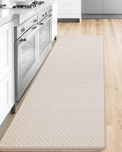 COLOR&GEOMETRY Küchenläufer 44x75CM, küchenteppich waschbar rutschfest, Teppich küche mit Ölfest und Wasserdicht PVC, Gegen ermüdung, Schaumstoffgepolsterte läufer küche für bequemes Stehen, Beige