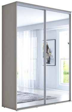 Meble Slupia - Garderobenschrank - Kleiderschrank mit 2 Spiegel und Schiebetüren - B 140 x H 242 x T 61 cm - Kleider Schrank Schlafzimmer, Flur - mit Kleiderstange - Maja 50Kaschmir