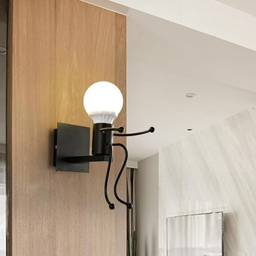 ELINKUME Kleine Eisenmann Kreative Wandlampe,E27 Industrieller Wandleuchte aus Eisen,Moderne Dekorative Wandleuchten für Innenräume Für Flur,Schlafzimmer,Wohnzimmer,Büro(Ohne Glühbirne)