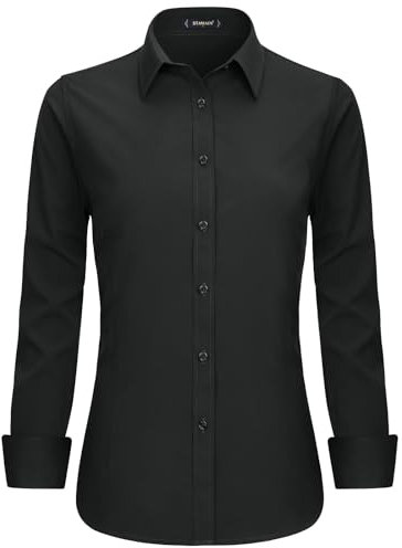 Stamain Camicia Donna Nera Elegante Blusa Donna a Maniche Lunga con Scollo a V Stile Classico e Versatile per Ogni Occasione,2XL