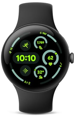 Google Pixel Watch 3 (45 mm) - Smartwatch Android, monitoraggio della frequenza cardiaca, Fitbit Advanced Running, fitness Insights, batteria 24 ore su 24 - Cassa in alluminio nero opaco - Cinturino
