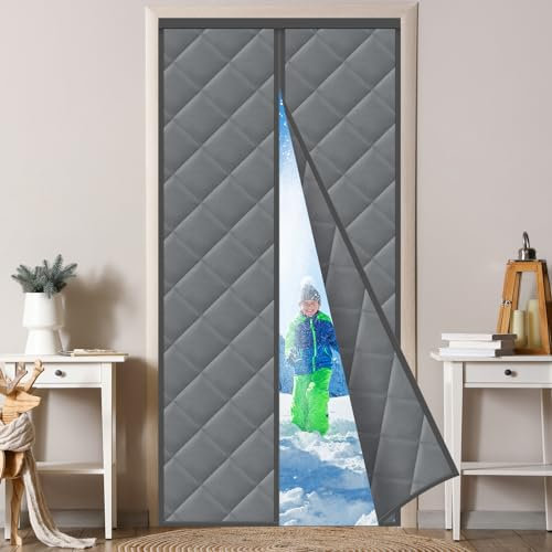 Rideau de Protection Thermique magnétique pour Portes, 110 x 220 cm, imperméable, Coupe-Vent, Aucun perçage nécessaire, Convient pour la Chambre à Coucher, l'intérieur et l'extérieur, Gris foncé