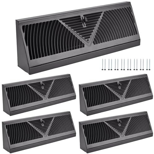 Flowild 4 Pack 15 Inch Baseboard Register (Duct Opening Size) - Baseboard Vent Covers for Home - Easy Adjust Air Supply Lever Floor Baseboard Diffuser (Black)