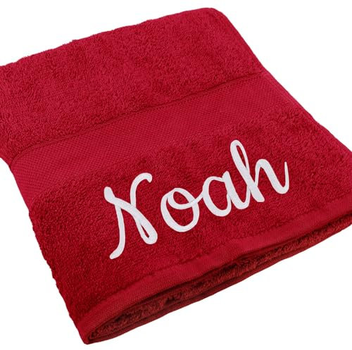 Handtuch Juist mit Namen oder Wunschtext Bestickt, personalisiertes Duschtuch, individuelles Badetuch, 100% Baumwolle, 50 x 100 cm weinrot