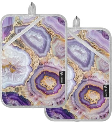 Paquete de 2 soportes para ollas con patrón de ónix morado y blanco para cocina, resistente al calor