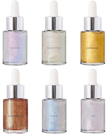 Body Shimmer Oil - Shimmering Body Oil | 30 ml Shimmer Body Oil | Liquid Illuminator Body Highlighter, 6 Colours Shine Glitter Gold Liquid, Long Lasting Dry Body Makeup Oil for Women