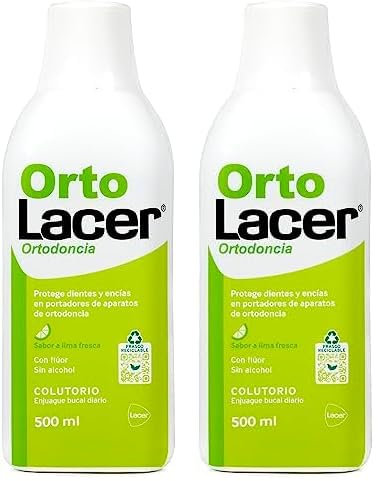 LACER ORTO- Colutorio Lima Fresca 500 ml, para Aparatos de Ortodoncia, Triple Protección, Protección Frente a Caries, Desmineralización y la Inflamación de las Encías (Paquete de 2)