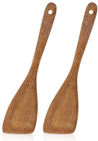 Yuanchu Wooden Spatula Set, 2Pcs Wooden Turners 12.8 Inches Long Handle Frying Spatula for Cooking Small Cooking Utensils Wood Flipper for Non-Stick Cookware