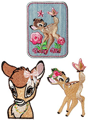 alles-meine.de GmbH 3 TLG. Set - Bügelbilder - - REH Bambi - 6,8 cm * 8,5 cm - Aufnäher Applikation - Rehe/Hirsch - gestickter Flicken - Jungen & Mädchen - Waldtier - Hirsc..