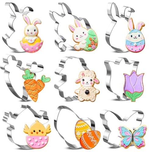 Elidepe Ausstechformen Ostern, 9 Stück Ostern Basteln Kinder, Osterhasen Ausstecher Set, Ostergeschenke Kinder, Ausstecher Ostern für Ostern Deko, Osterplätzchen Hase, Ei, Karotte, Küken, Tulpe, Lamm