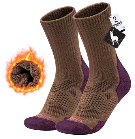 MAGISDU Alpaka Skisocken Herren Damen, Warme Thermosocken Dicke Gepolsterte Wintersocken Atmungsaktiv Snowboard Outdoor Sportsocken Schnelltrocknende Kompressionsstrümpfe 2 Paar Größe 35-51