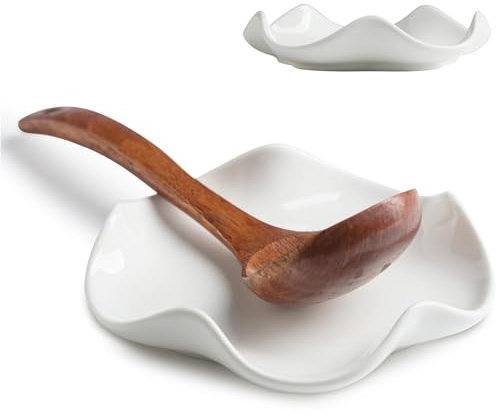 2 pcs Repose Cuillère Cuisine en Céramique,Support pour Ustensiles de Cuisine,Porte-Cuillère pour Spatules,Pinces,Cuillères à Café ou Ustensiles,Design Moderne pour Cuisinière et Comptoir (Blanc,13cm)