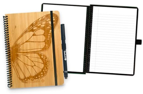 BAMBOOK wiederverwendbares Notizbuch - A5 - Bambus-Holz Hardcover - Limited Edition Artist Collection - By Rajacenna - Butterfly - B&L