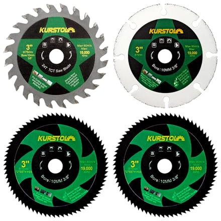 KURSTOL Saw Blade Set - 4pcs 75mm x 10mm Cutting Disc for Wood Metal Plastic for Mini Angle Grinder