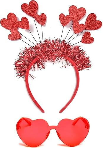 Herz Stirnband Rot mit Pailletten, Valentinstag Stirnband mit Infinity Herz Brille, Glitzer Haarbänder Damen,Rote Herz Haarreifen für Foto Requisiten Valentinstag Hochzeit, Geburtstag Party (Rot-A)