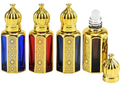 Dynaeuty Roll On Vide 12ml 4pcs Roll On Huile Essentielle Vide Bouteil Verre Flacon Roller Rechargeable, pour Parfums Aromathérapie Massage Voyage#01