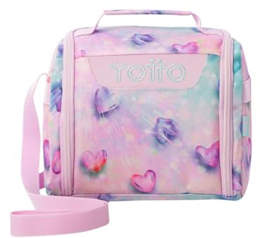 TOTTO - Bolsa Térmica Porta Alimentos 8L, Modelo Resaltador, 25 x 20 x 17 cm, Portameriendas Infantil, Apertura 180º, Asa de Mano, Correa Ajustable, Pasador para Ruedas, Color Shiny Heart Glitter