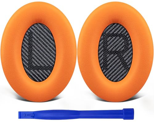 SoloWIT Almohadillas para Bose QuietComfort 35 (QC35) & Quiet Comfort 35II (QC35 II) Auriculares, Espuma de Alta Densidad y Cuero Proteico - Naranja