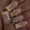 GlamRays Ongles Press Longues Carrées Faux Ongles Brillants 3D Fleurs Ongles Acryliques Gel Ongles Complets Automne Marron Français Pointes Ongles 24 Pièces