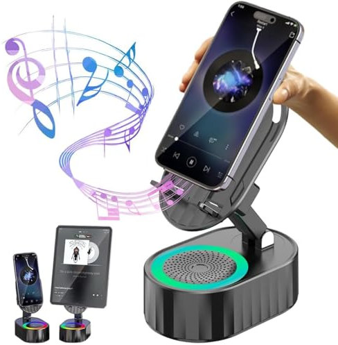 urho 2025 New Wireless Induction Audio Bluetooth Speaker, 5-in-1 Bluetooth Audio Power Bank Bracket, 300°Rotating Folding Lifting Charging Treasure Holder, Gifts for Men Women (Black)