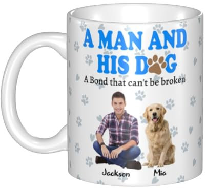 NOONATIVE A Man and His Dog A Bond That Can't Be Broken Mug,Personalized Coffee Mug with Man and Dog Photo,Birthday Fathers Day Gift for Dog Dad,Dog Owner,Dog Lover